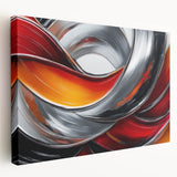 Fiery Abstract Oil Painting – Bold Red, Silver & Orange Wall Art