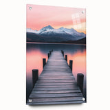 Minimalist Mountain Wall Art – Serene Lake and Pier Print