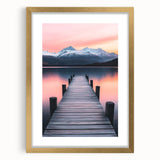 Minimalist Mountain Wall Art – Serene Lake and Pier Print