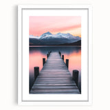 Minimalist Mountain Wall Art – Serene Lake and Pier Print