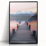 Minimalist Mountain Wall Art – Serene Lake and Pier Print