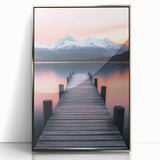 Minimalist Mountain Wall Art – Serene Lake and Pier Print