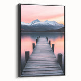 Minimalist Mountain Wall Art – Serene Lake and Pier Print