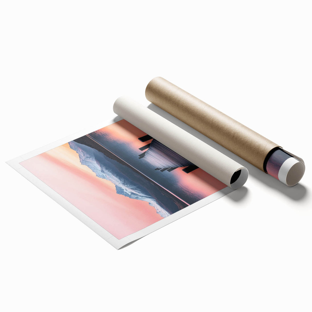 Minimalist Mountain Wall Art – Serene Lake and Pier Print