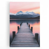 Minimalist Mountain Wall Art – Serene Lake and Pier Print