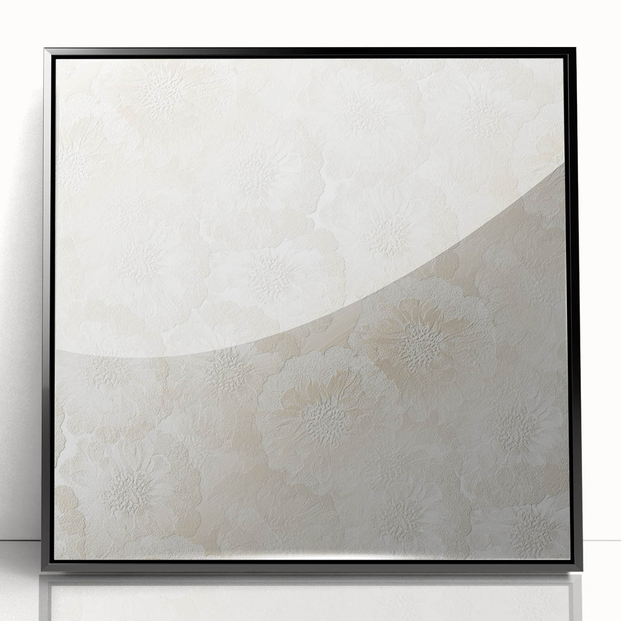 Contemporary Framed Abstract Art – Soft Beige Floral Texture Design