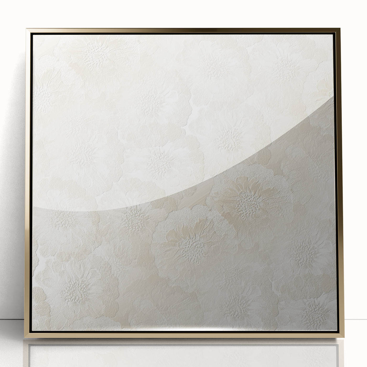 Contemporary Framed Abstract Art – Soft Beige Floral Texture Design
