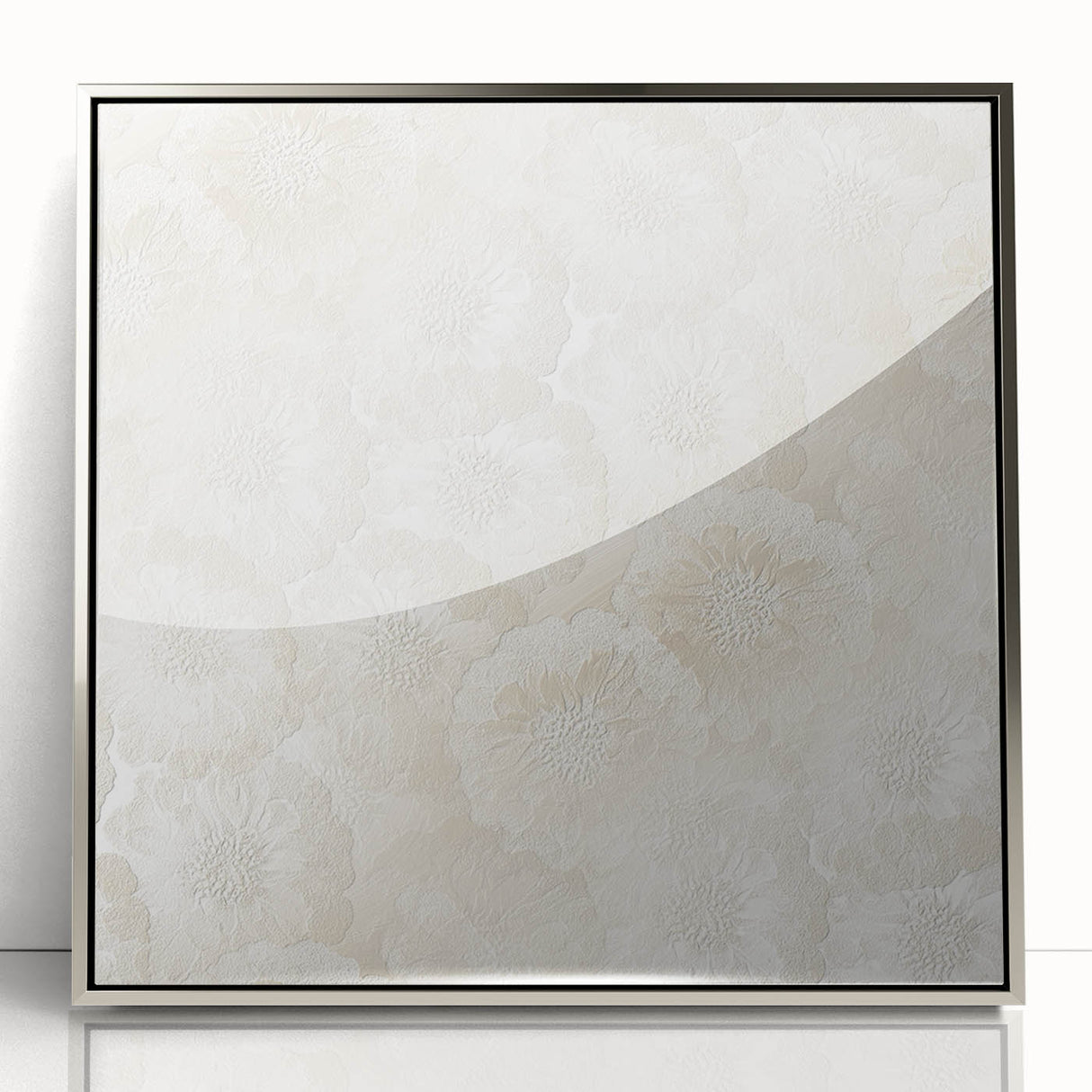 Contemporary Framed Abstract Art – Soft Beige Floral Texture Design