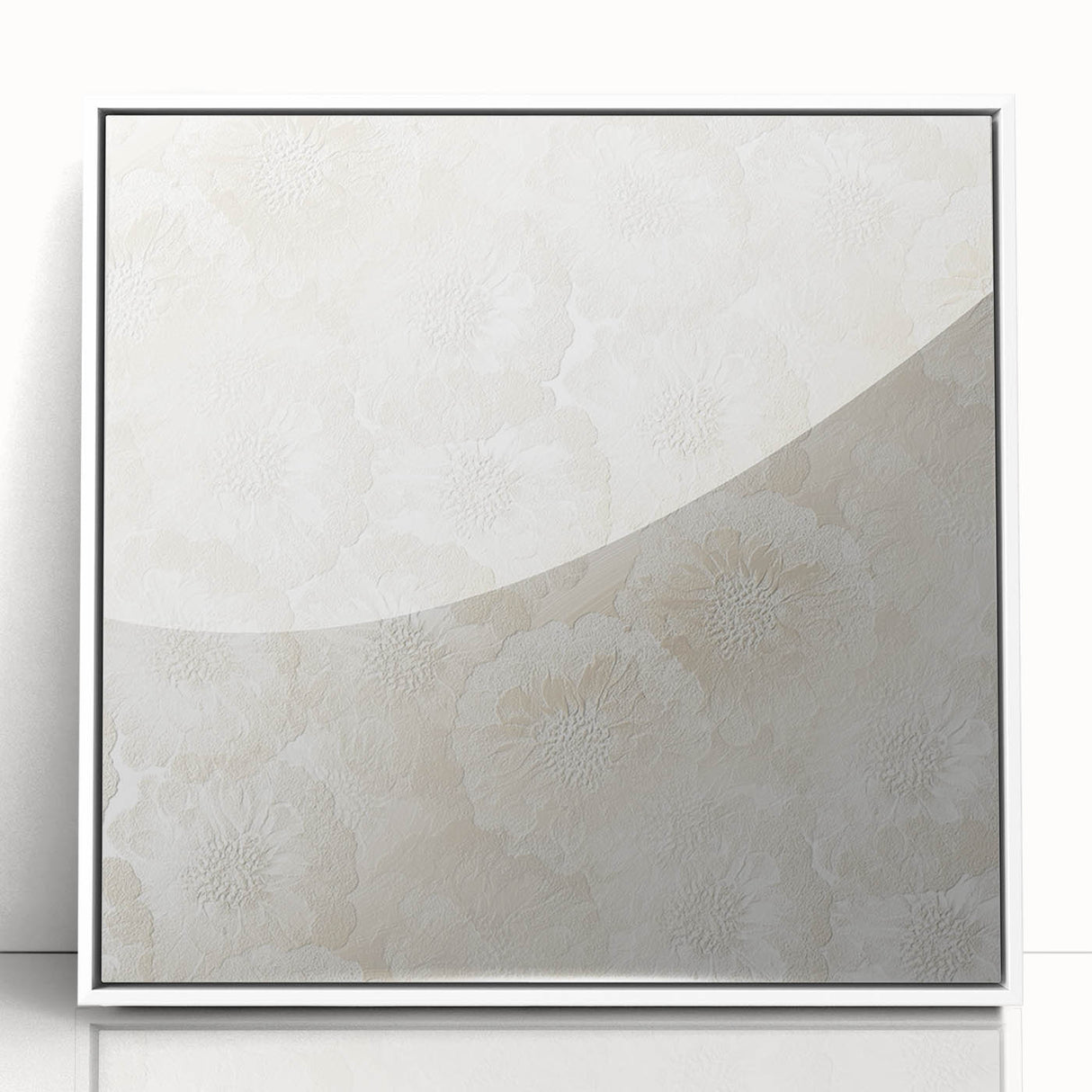 Contemporary Framed Abstract Art – Soft Beige Floral Texture Design