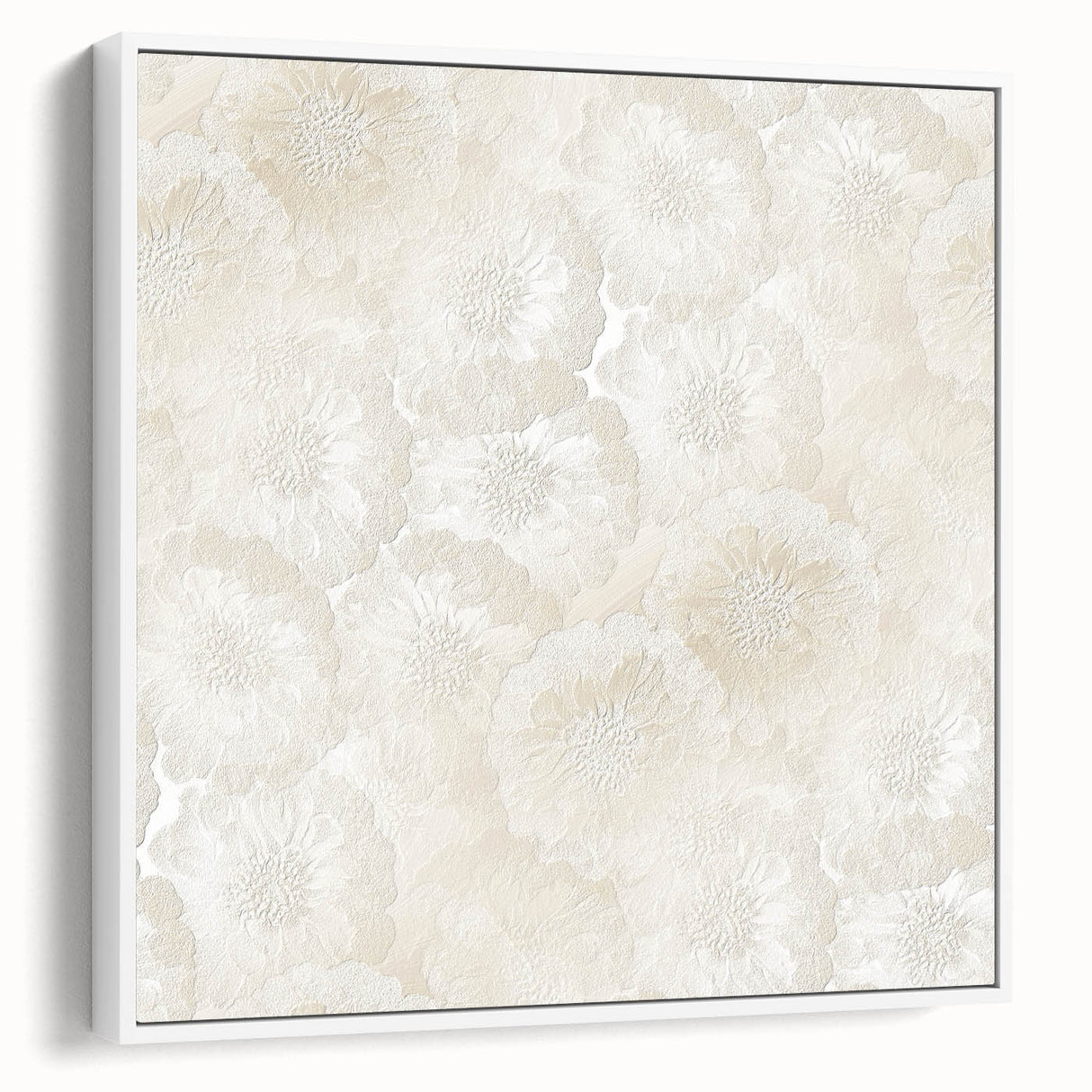 Contemporary Framed Abstract Art – Soft Beige Floral Texture Design