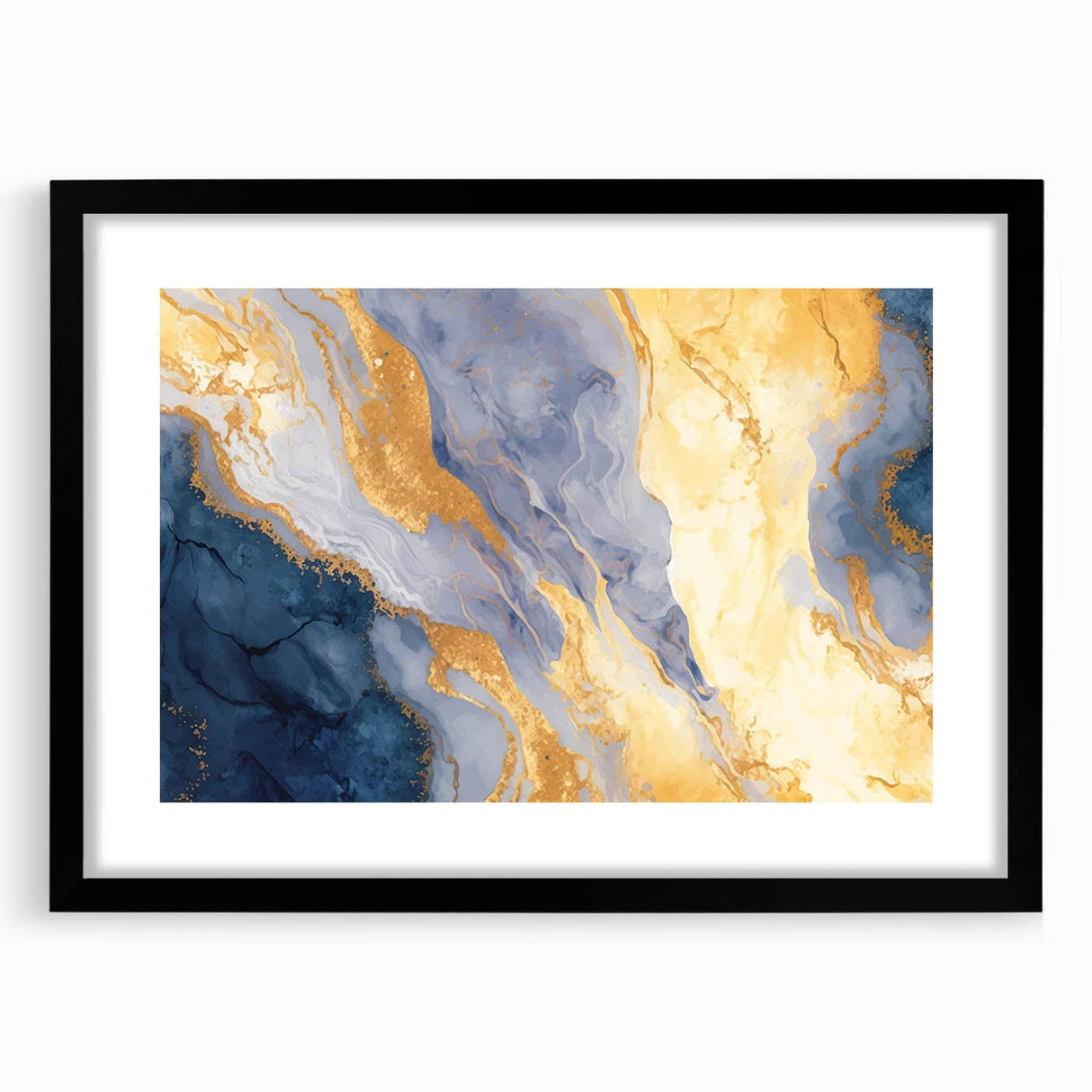 Contemporary Fluid Art Piece – Navy Blue & Gold Canvas Print