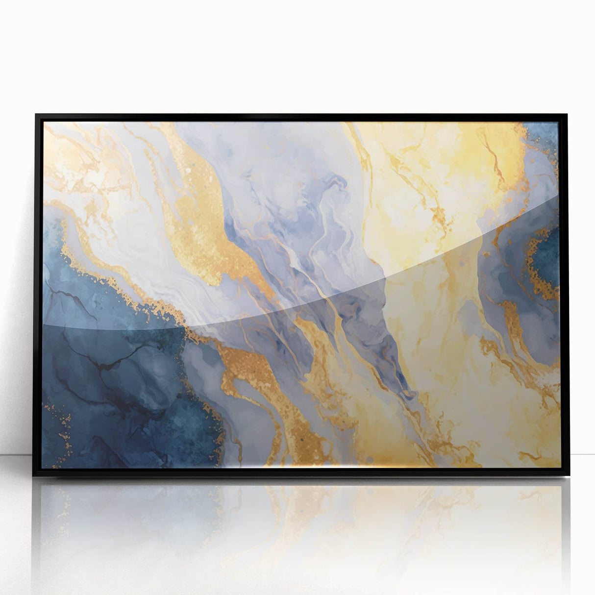 Contemporary Fluid Art Piece – Navy Blue & Gold Canvas Print