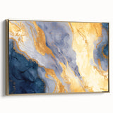 Contemporary Fluid Art Piece – Navy Blue & Gold Canvas Print