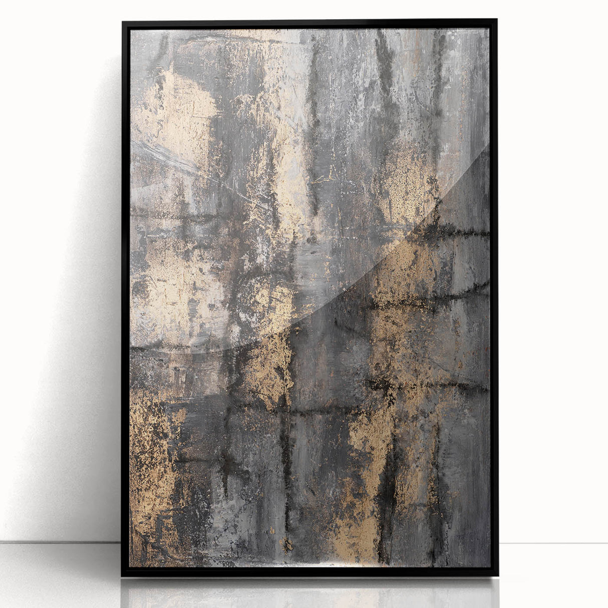 Bold Abstract Wall Art in Black and Gold – Modern Oil Painting Print