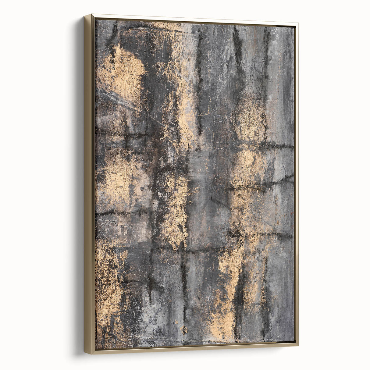Bold Abstract Wall Art in Black and Gold – Modern Oil Painting Print