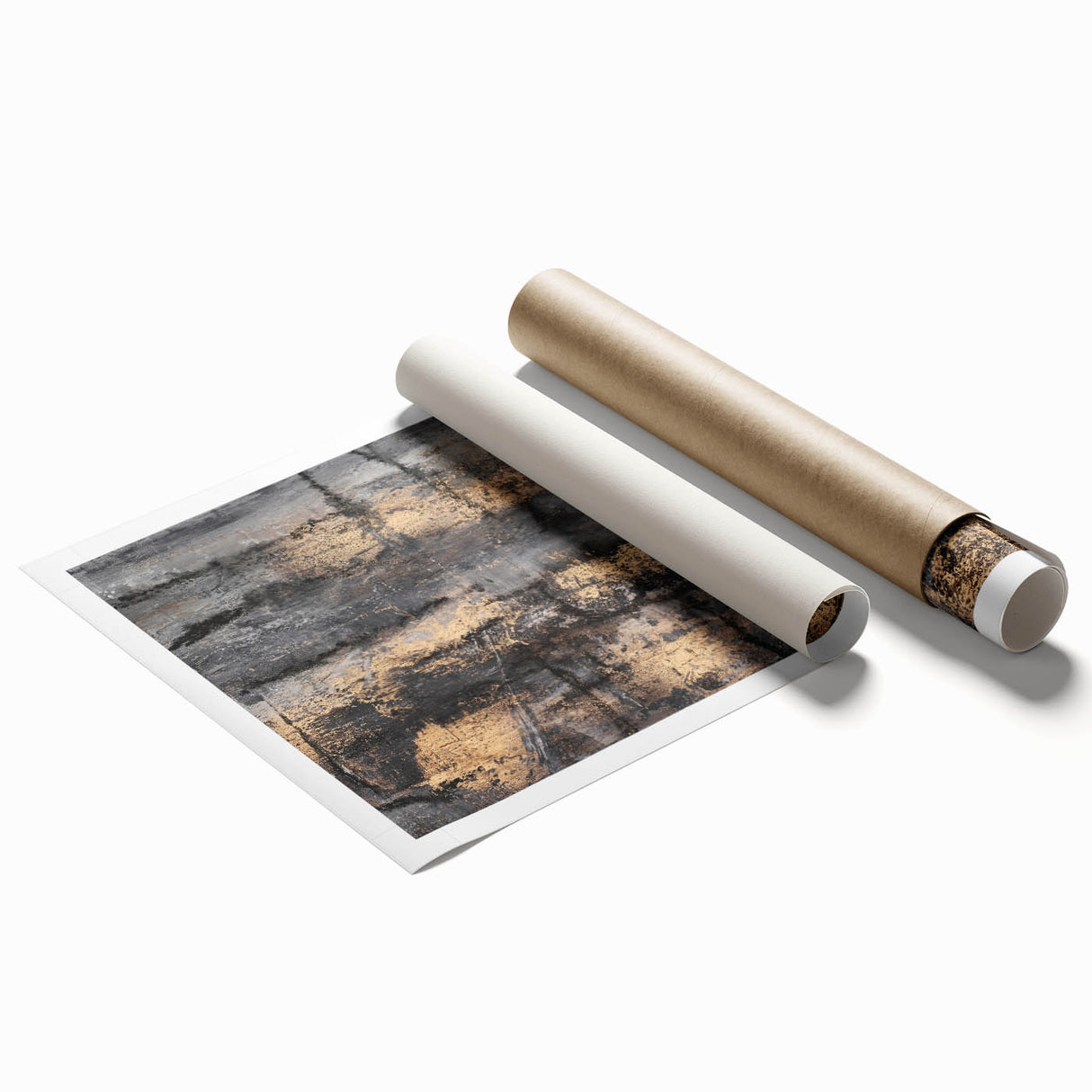 Bold Abstract Wall Art in Black and Gold – Modern Oil Painting Print