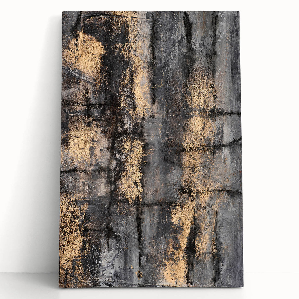 Bold Abstract Wall Art in Black and Gold – Modern Oil Painting Print
