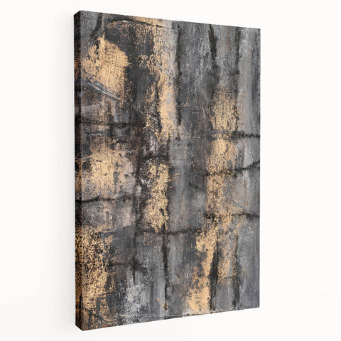 Bold Abstract Wall Art in Black and Gold – Modern Oil Painting Print