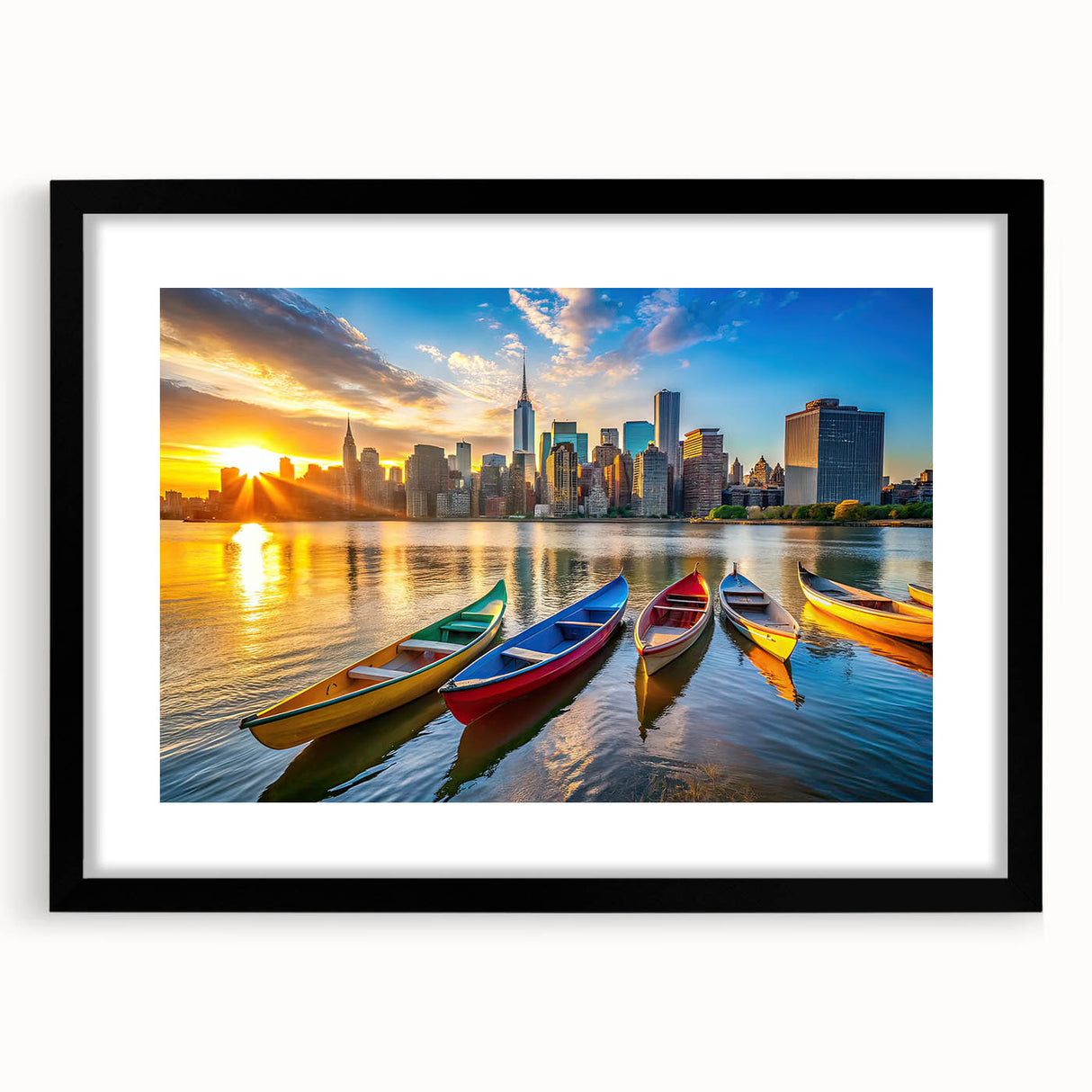 Golden City Sunset with Boats – Fine Art Photography Print