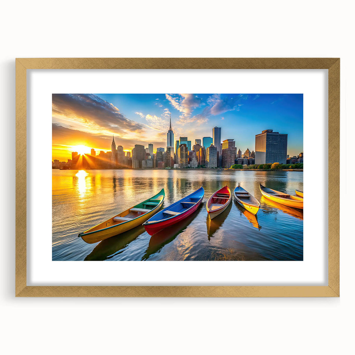Golden City Sunset with Boats – Fine Art Photography Print