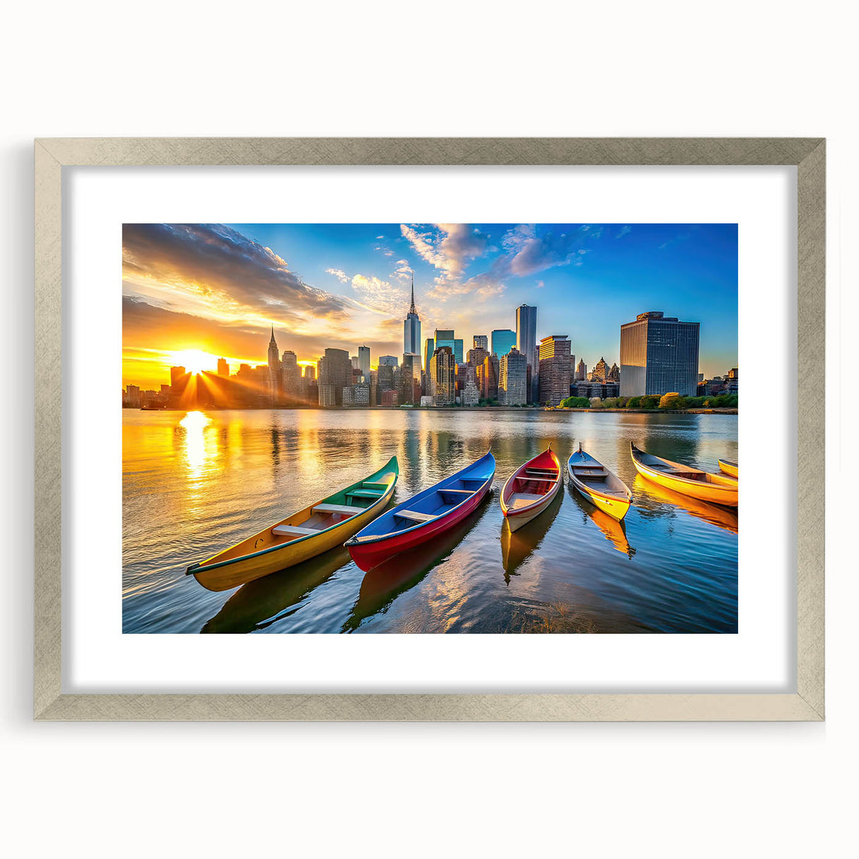 Golden City Sunset with Boats – Fine Art Photography Print