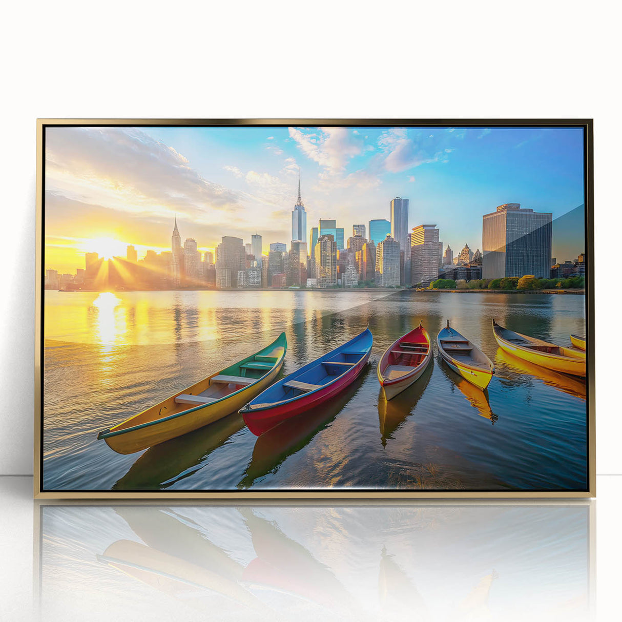 Golden City Sunset with Boats – Fine Art Photography Print