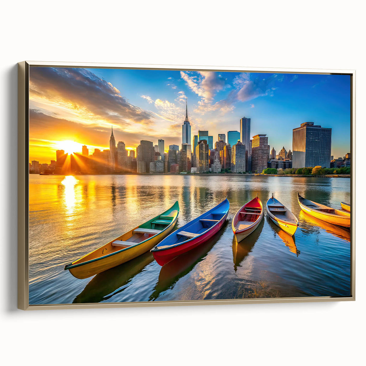 Golden City Sunset with Boats – Fine Art Photography Print