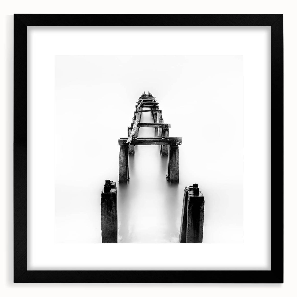 Black and White Minimalist Landscapes – Abandoned Pier in Mist Print
