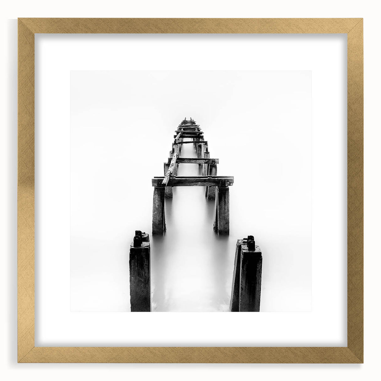 Black and White Minimalist Landscapes – Abandoned Pier in Mist Print
