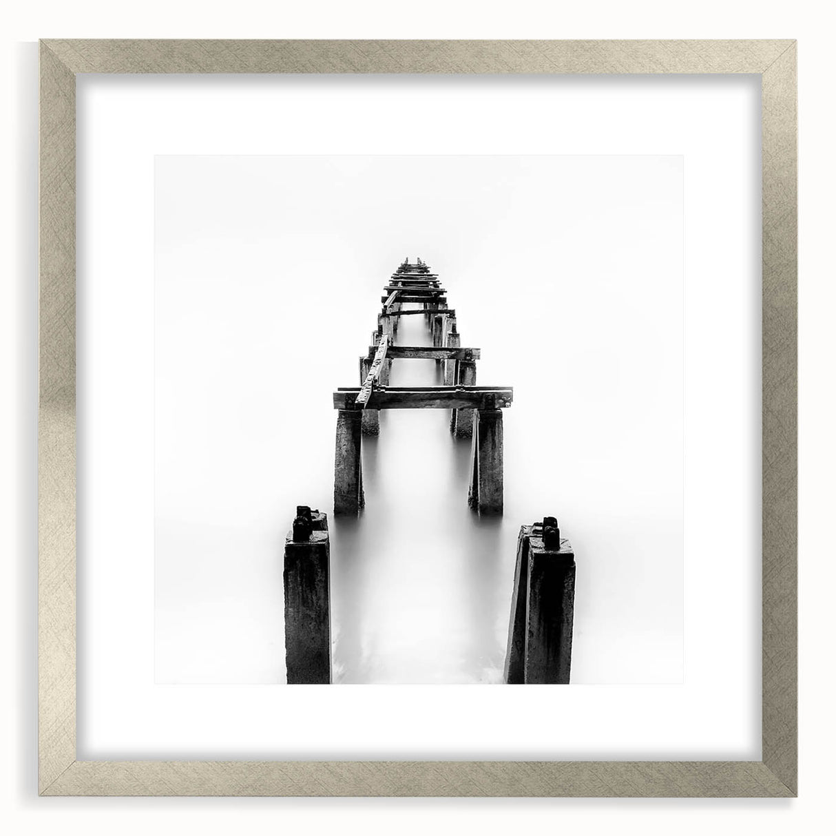 Black and White Minimalist Landscapes – Abandoned Pier in Mist Print