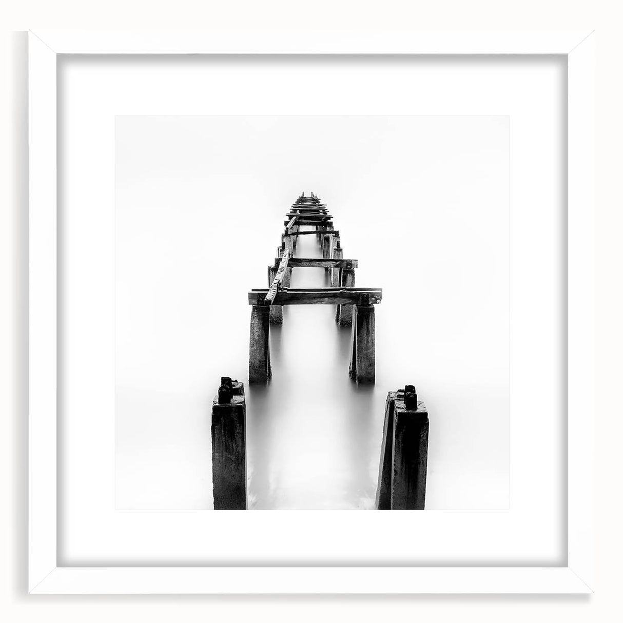 Black and White Minimalist Landscapes – Abandoned Pier in Mist Print