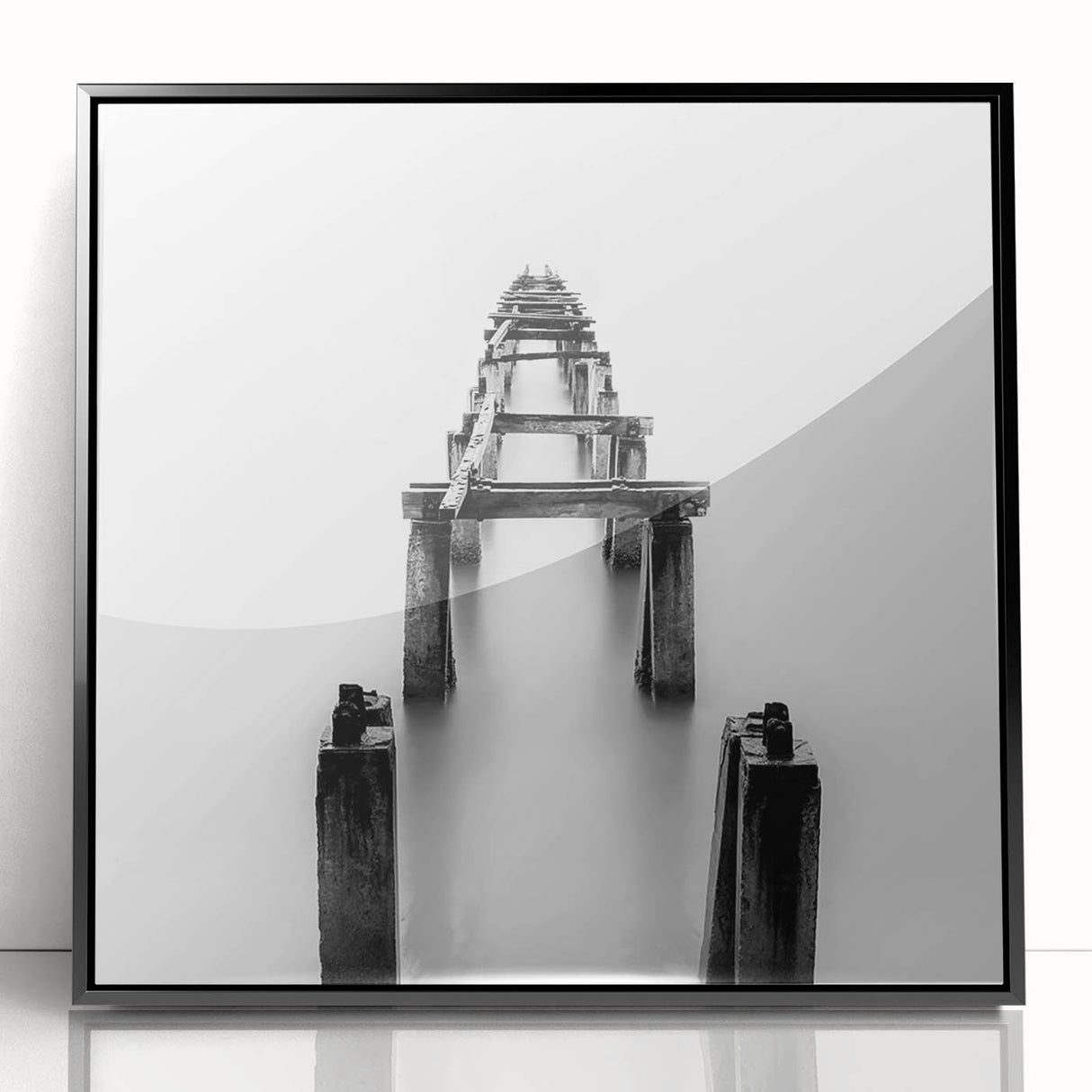 Black and White Minimalist Landscapes – Abandoned Pier in Mist Print