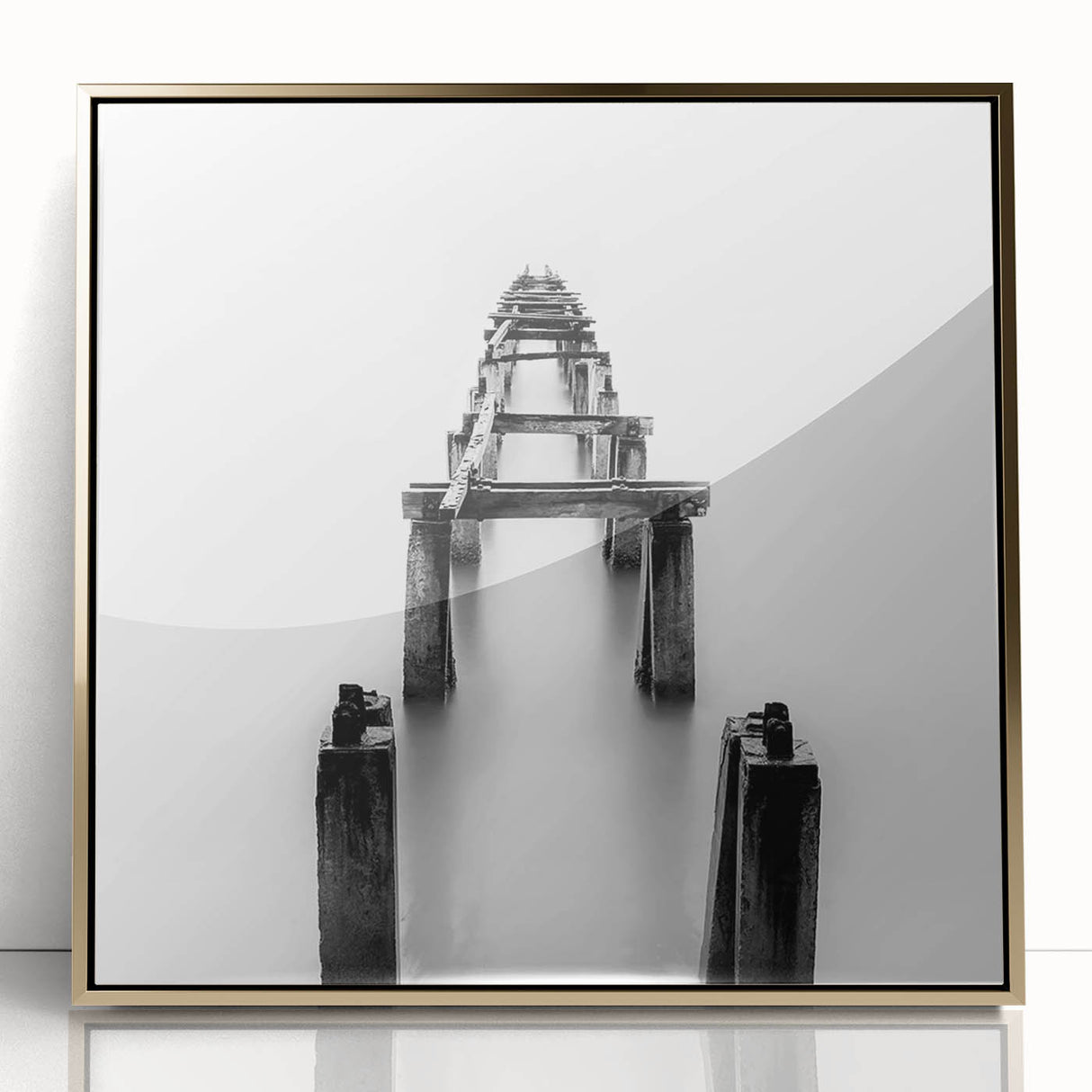 Black and White Minimalist Landscapes – Abandoned Pier in Mist Print