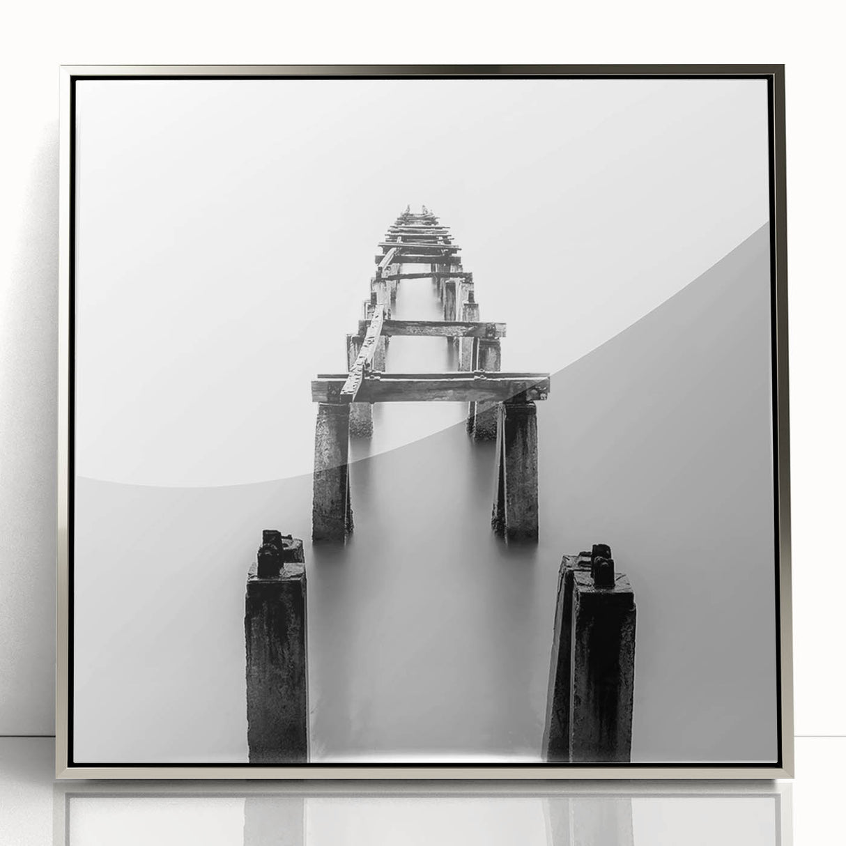 Black and White Minimalist Landscapes – Abandoned Pier in Mist Print