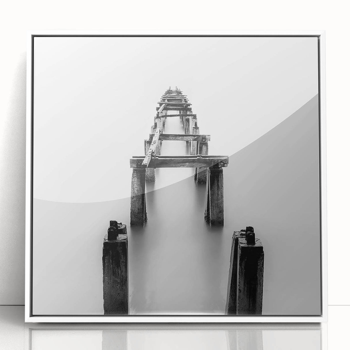 Black and White Minimalist Landscapes – Abandoned Pier in Mist Print
