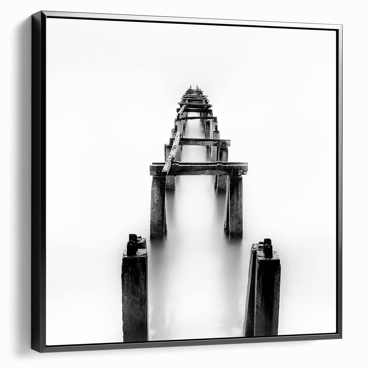 Black and White Minimalist Landscapes – Abandoned Pier in Mist Print