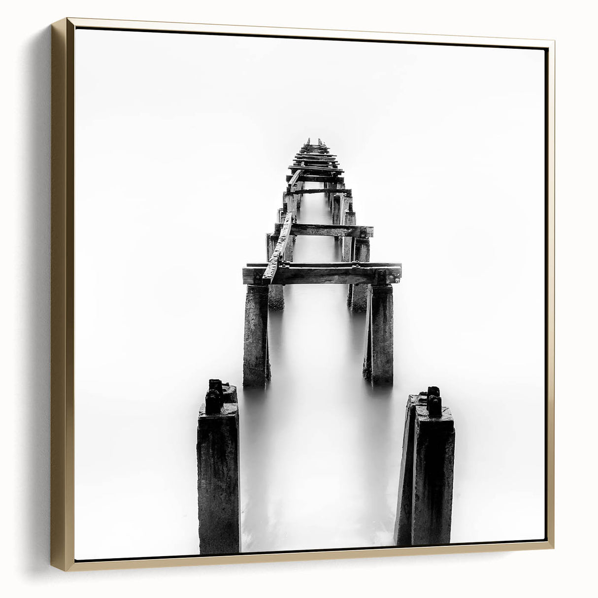 Black and White Minimalist Landscapes – Abandoned Pier in Mist Print