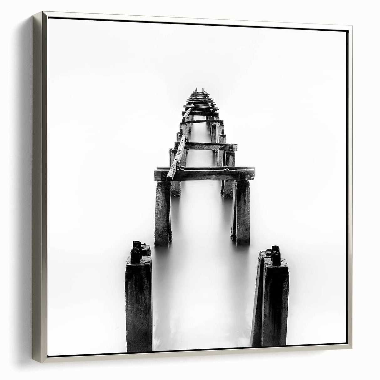 Black and White Minimalist Landscapes – Abandoned Pier in Mist Print