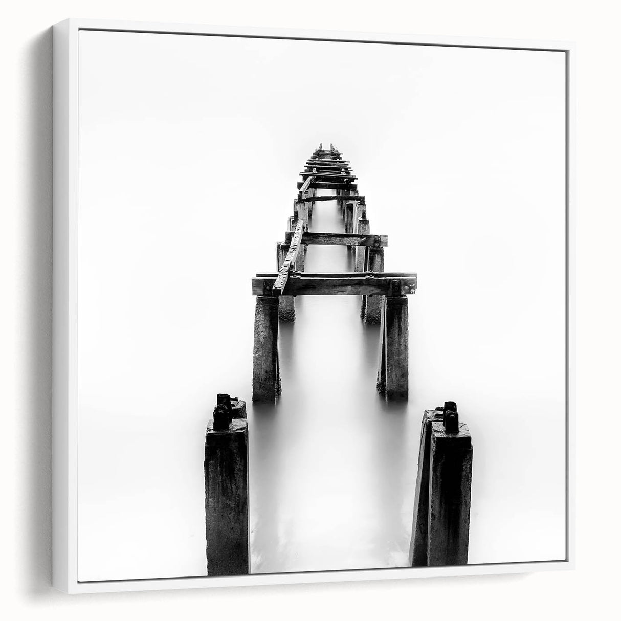 Black and White Minimalist Landscapes – Abandoned Pier in Mist Print
