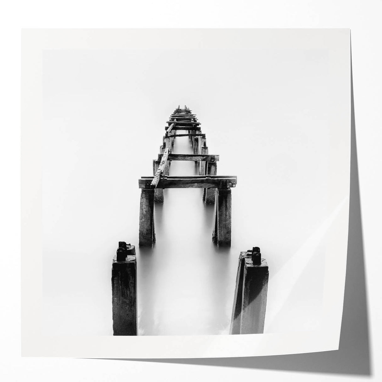 Black and White Minimalist Landscapes – Abandoned Pier in Mist Print
