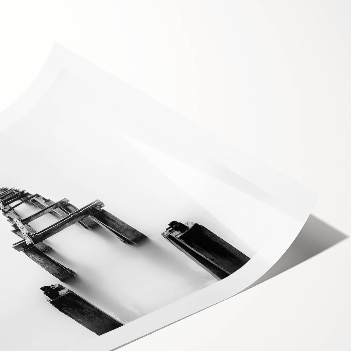 Black and White Minimalist Landscapes – Abandoned Pier in Mist Print