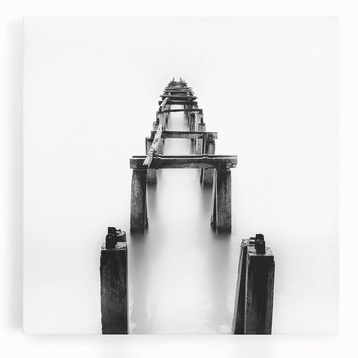 Black and White Minimalist Landscapes – Abandoned Pier in Mist Print