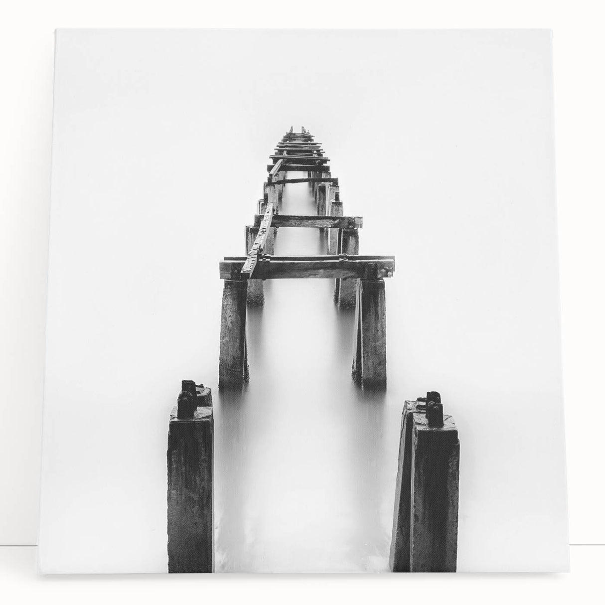 Black and White Minimalist Landscapes – Abandoned Pier in Mist Print
