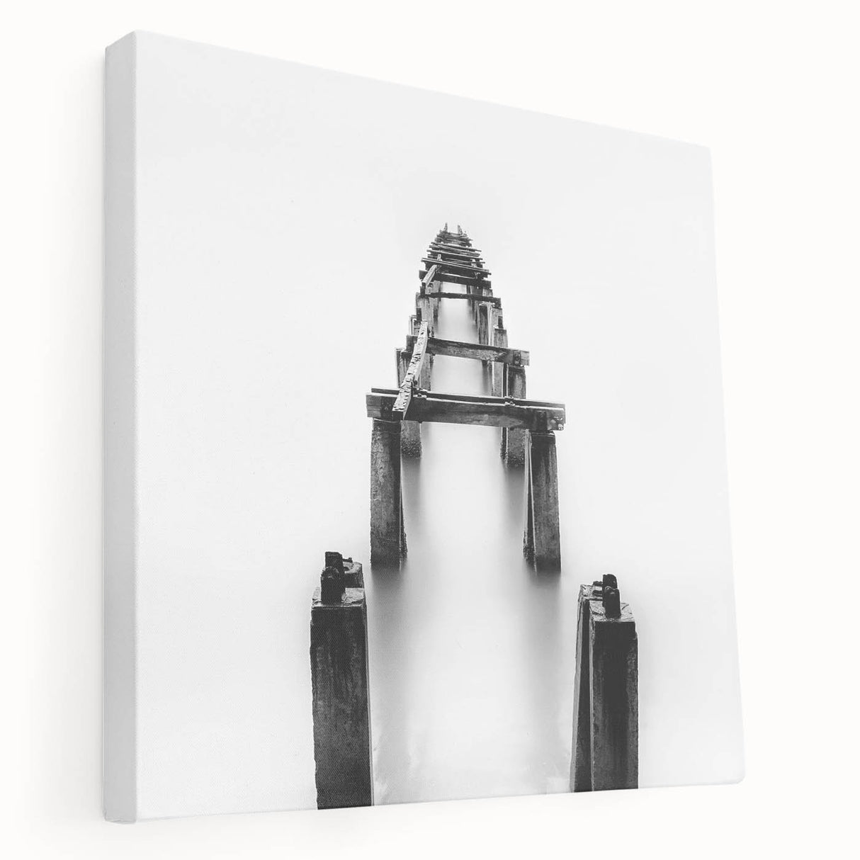 Black and White Minimalist Landscapes – Abandoned Pier in Mist Print