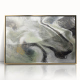 Modern Abstract Wall Art – Fluid Green & Gold Marbled Print