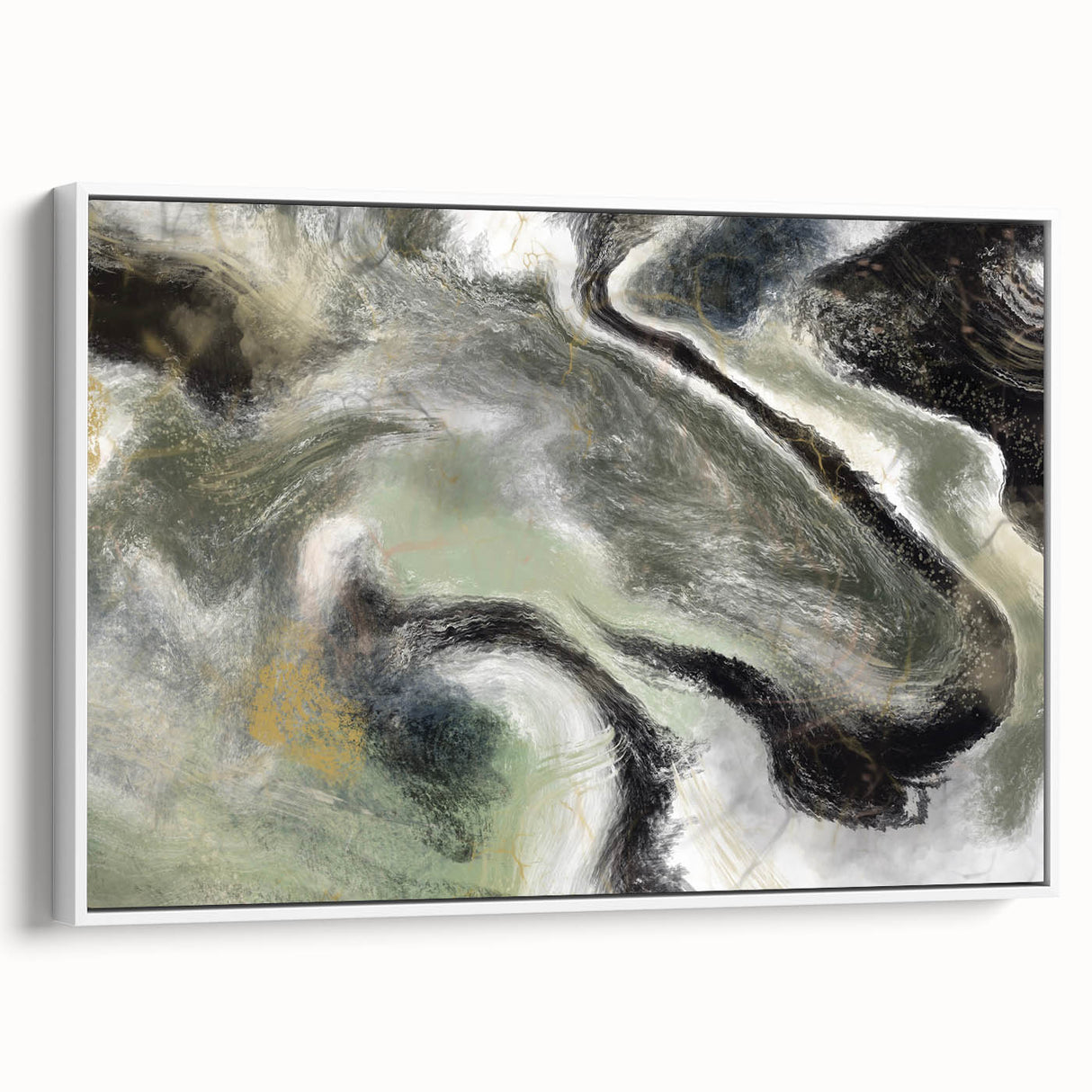 Modern Abstract Wall Art – Fluid Green & Gold Marbled Print
