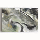 Modern Abstract Wall Art – Fluid Green & Gold Marbled Print
