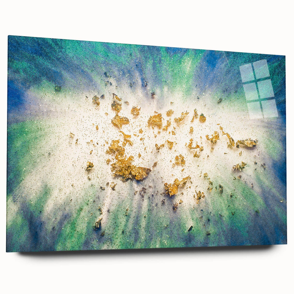 Large Abstract Canvas – Moody Modern Wall Art in Blue, Green & Gold