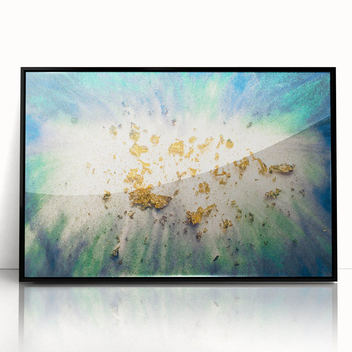 Large Abstract Canvas – Moody Modern Wall Art in Blue, Green & Gold
