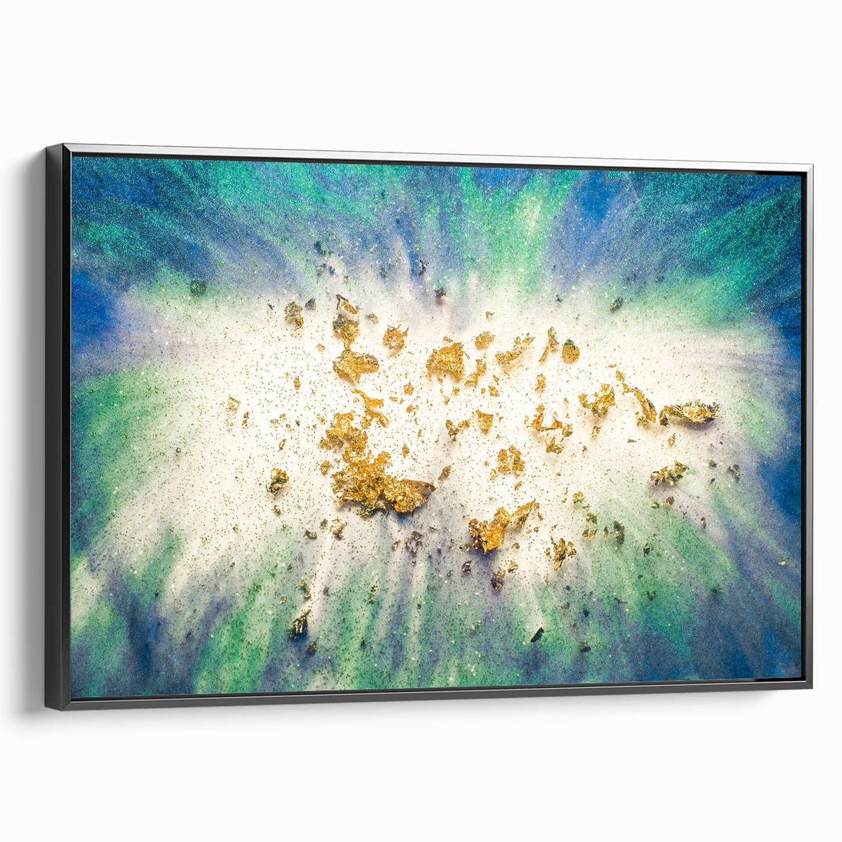 Large Abstract Canvas – Moody Modern Wall Art in Blue, Green & Gold
